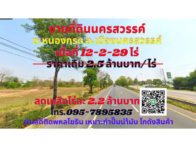 ขาย ที่ดินนครสวรรค์ 12-2-29ไร่ ต.หนองกรด อ.เมือง ทำเลทองติดถนนพหลโยธิน ใกล้มหาวิทยาลัยเจ้าพระยานครสวรรค์