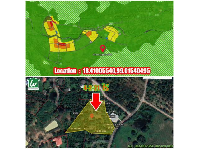 ขายที่ดินเปล่าลำพูน ขนาด 4-2-21 ไร่ ติด อพบ บ้านหนองผึ้ง ทากาศ แม่ทา จ.ลำพูน  เหมาะทำบ้านสวน โคกหนองนา พื้นที่สีเขียว รา