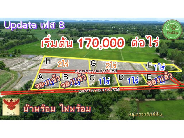 ที่ดินแบ่งขาย เริ่มต้น 170,000 ต่อไร่ ใกล้กรุงเทพฯ น้ำ+ไฟพร้อม