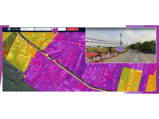 ที่ดินบางปูใหม่ "ผังเมืองสีม่วง" โฉนดครุฑแดง 14-3-89 ไร่ หน้ากว้างติดถนนลาดยาง