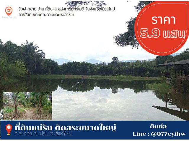 ขายที่ดินแม่ริม ติดสระน้ำขนาดใหญ่  ราคา  5.9 ล้าน