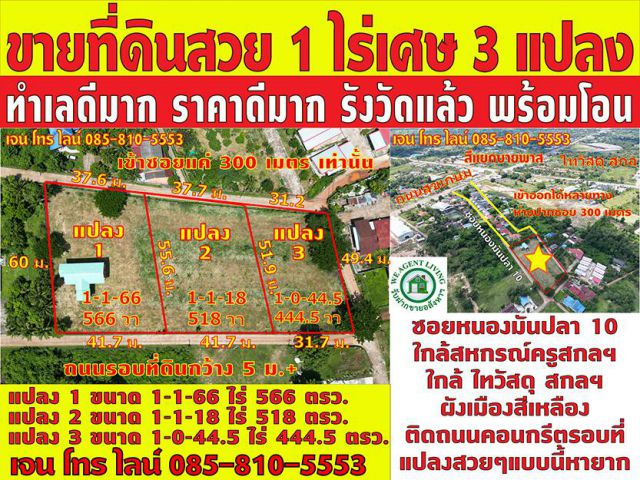 ขายที่ดินสกลนคร ขายที่ดินธาตุเชิงชุม ราคาดี แปลงสวย ขนาด 1 ไร่เศษ มี 3 แปลง