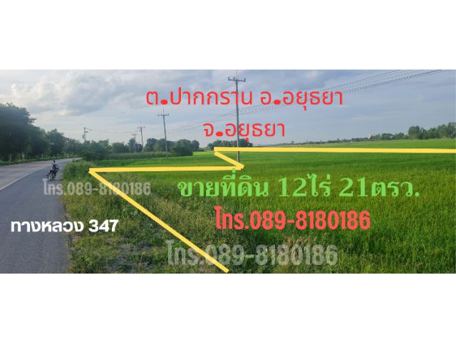 ที่ดืน12ไร่21ตรว.ต.ปากกราน.จ.อยุธยา ติดถนน347