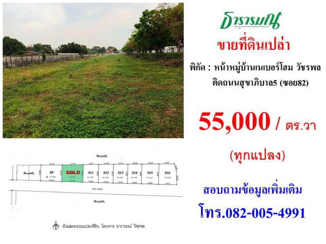 ขายที่ดินติดถนนสุขาภิบาล5 ซอย82 ตร.วาละ 55,000 บาท