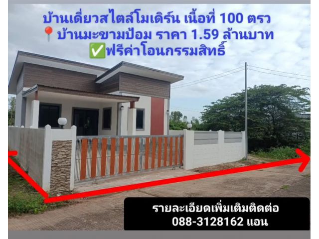 บ้านเดี่ยวสร้างใหม่สไตล์โมเดิร์นบ้านมะขามป้อมราคา 100 ตรว ราคา 1,590,000 บาท