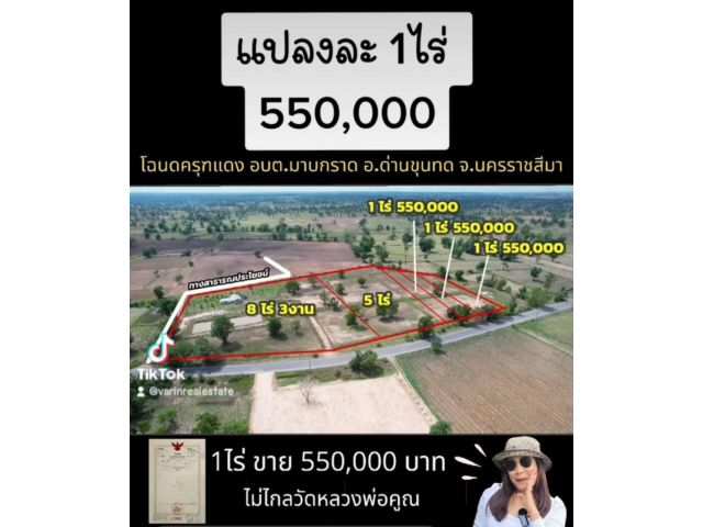 ╰┈►► ขายที่ดิน บ้านสวนพร้อมที่ดินโฉนด 550,000 อ.ด่านขุนทด โคราช