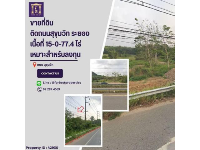 42930 ขายที่ดินเปล่า ติดถนนสุขุมวิท ระยอง พื้นที่สีชมพู เหมาะลงทุน