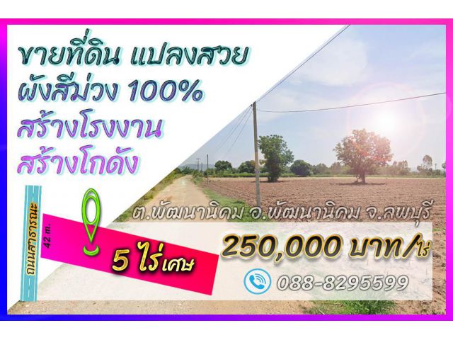 ►►► *** ขายที่ดิน ผังสีม่วง 5 ไร่เศษ ในซอย 1x ใกล้เสาไฟฟ้าสามเฟส เพียง 250,000 บาท/ไร่