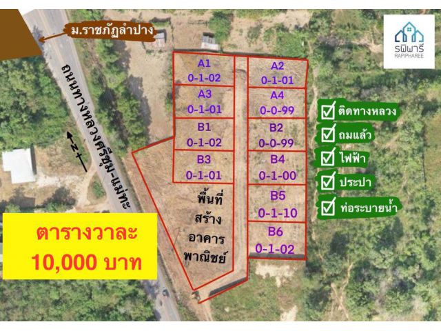 ขายที่ดิน ที่ดินแบ่งล็อก และ บ้านสั่งสร้าง โครงการ รพิพารี หน้า ม.ราชภัฎลำปาง