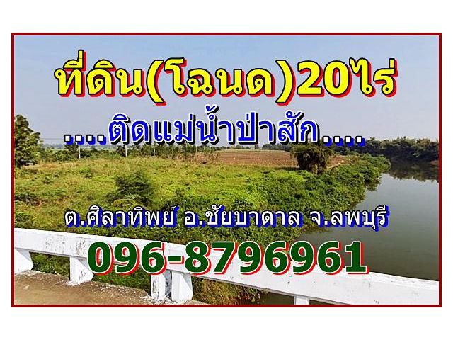 ขายที่ดิน(โฉนด)20ไร่ ติดแม่น้ำป่าสัก ต.ศิลาทิพย์ อ.ชัยบาดาล จ.ลพบุรี