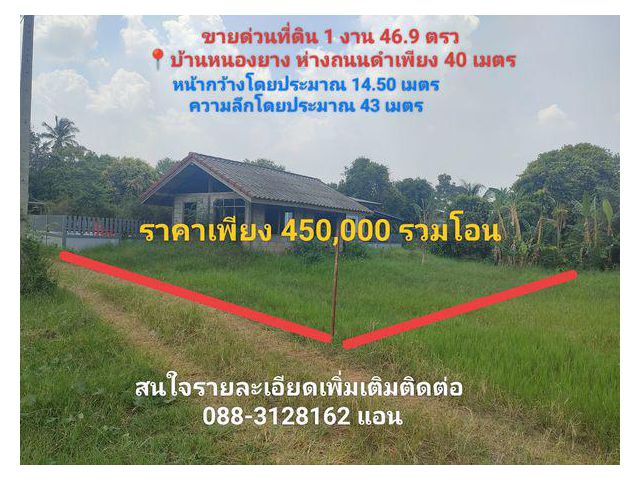 ขายด่วนที่ดินบ้านหนองยาง บ.หนองยาง ต.พังขว้าง อ.เมือง จ.สกลนคร เนื้อที่ 1 งาน 46.9 ตรว