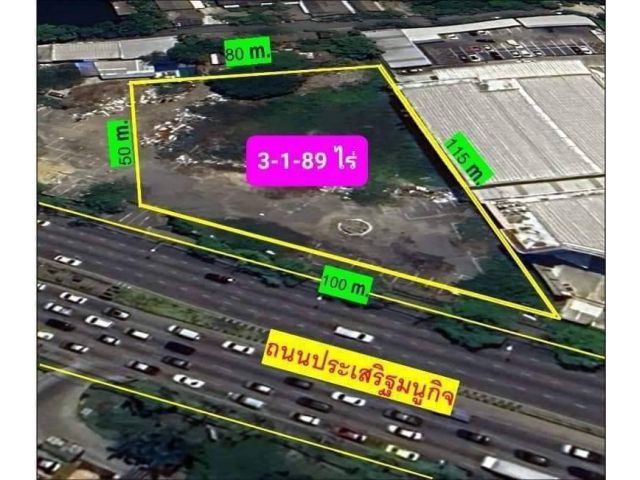 R624-029ขายที่ดิน 3 ไร่ ติดถ.ประเสริฐมนูกิจ ทำเลทอง ประดิษฐ์มนูธรรม เนื้อที่ 3-1-89 ไร่(1,389 ตรว.)หน้ากว้าง 100 เมตรลึก 115 เมตร ที่ดินถมแล้ว