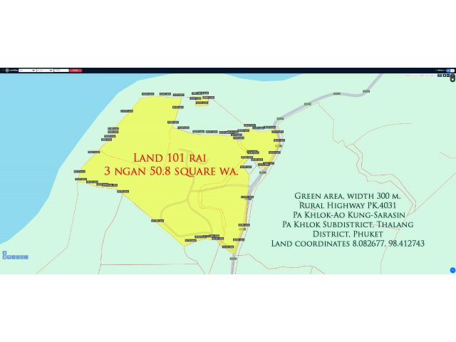 Land for sale 101 rai 3 ngan 50.8 square wa. With building, green area, width 300 m.  Rural Highway PK.4031