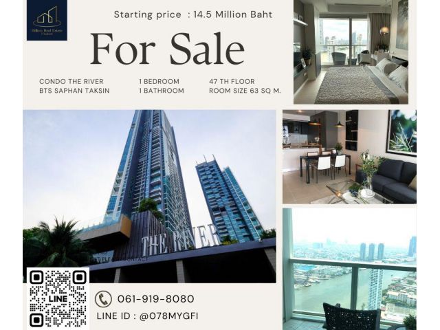 For Sale with tenant "The River Condo" -- 1 Bed 63 Sq.m. 14.5 Million Baht -- Along the most beautiful river!