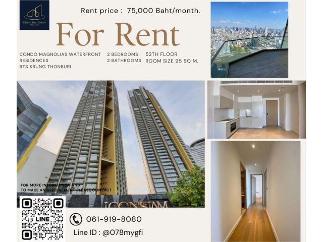 For Rent "Magnolias Waterfront Residences" -- 2 Beds 95 Sq.m. 75,000 Baht -- Luxury condo along the Chao Phraya River!