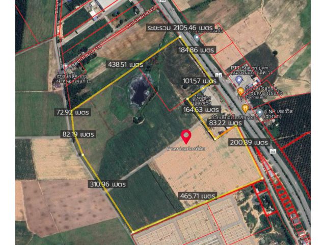 出售土地 142 萊 3 銀 50 平方瓦，每萊 250 萬泰銖。 靠近 344 號公路 Ban Bueng-Klaeng 春武里府 Ban Bueng 縣 Nong Phai Kaew 街道