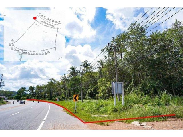 R624-046 Land for sale, 47 rai, document is title deed.  Next to the main road, 4 lanes, Sri Sunthon Road, width 205 met