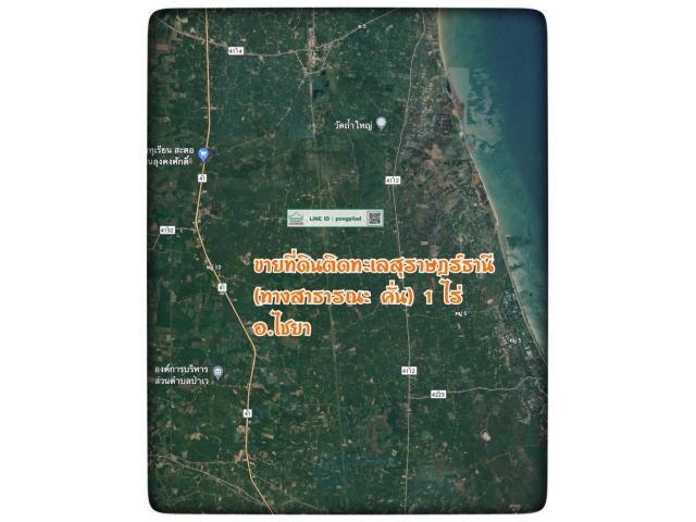 ขายที่ดินติดทะเลสุราษฎร์ธานี (ทางสาธารณะคั่น) โฉนด 1 ไร่ รูปสี่เหลี่ยม