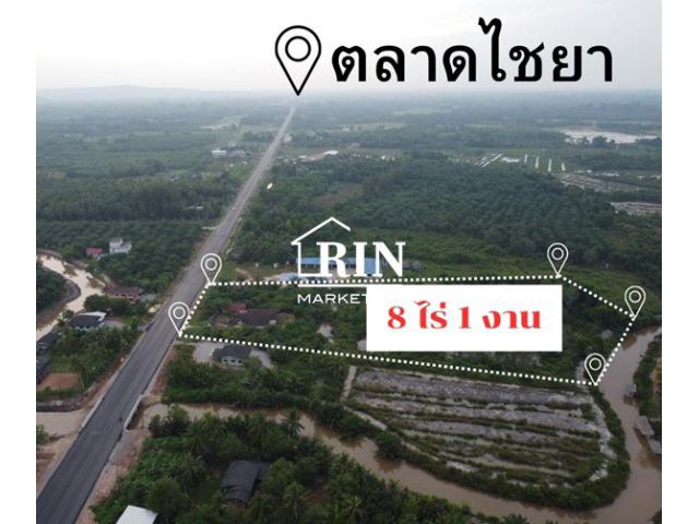 R043-005ขายที่ดินหน้าติดถนนหมายเลข 4011 ไชยา-พุมเรียง อ.ไชยา จ.สุราษฎร์ธานี ด้านหลังติดคลอง