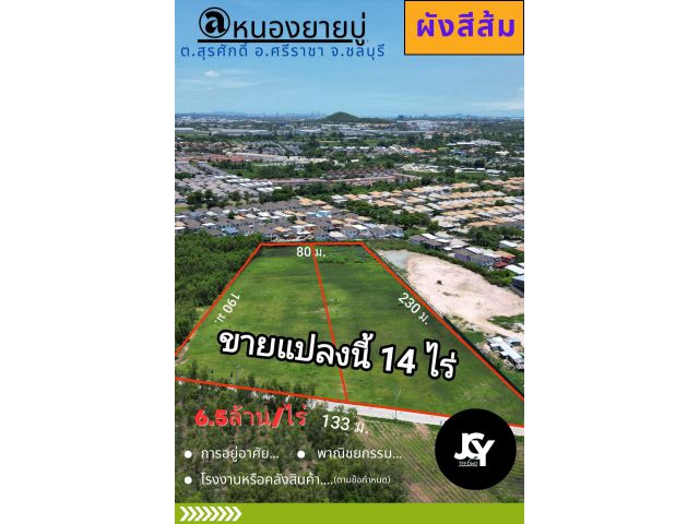 Vายที่ดิน 14 ไร่ @หนองยายบู่ ต.สุรศักดิ์ อ.ศรีราชา จ.ชลบุรี ใกล้ทางหลวงพิเศษหมายเลข 7 : 2 กม.