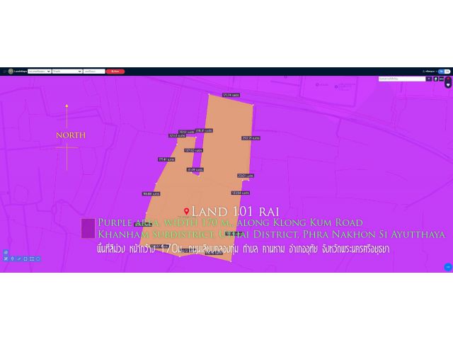 ที่ดิน101ไร่ พื้นที่สีม่วง หน้ากว้าง 170ม. ถนนเลียบคลองกุ่ม ตำบล คานหาม อำเภออุทัย จังหวัดพระนครศรีอยุธยา