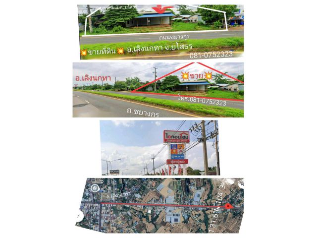 ขายที่ดินทำเลทอง ติดถนนชยางกรู กว้างๆ เทศบาลอำเภอเลิงนกทา