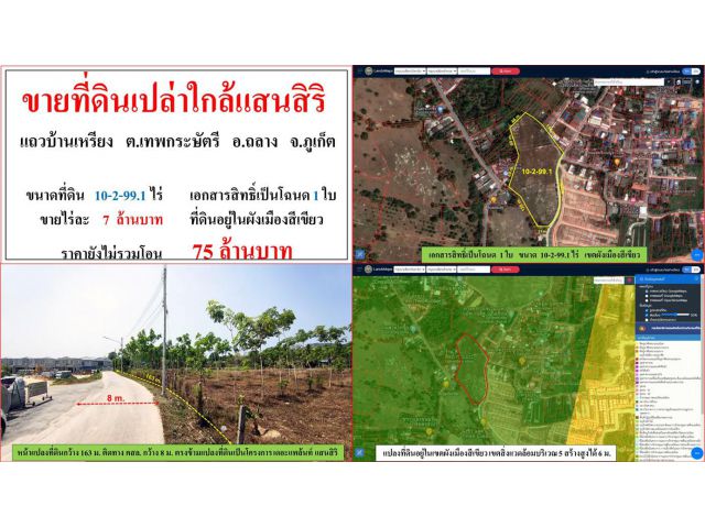 ขายที่ดินเปล่า(ใกล้โครงการเเสนสิริ) ขนาด 10-2-99.1 ไร่  **แถวบ้านเหรียง**  อ.ถลาง ภูเก็ต  (ไร่7ลบ.)