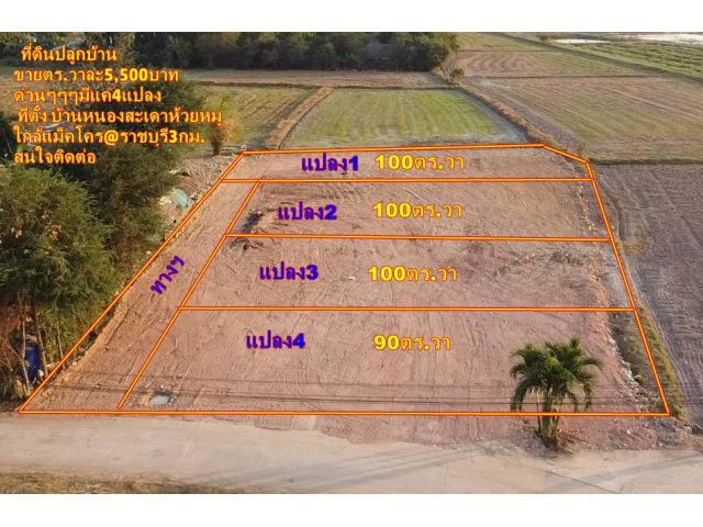 ที่ดินใกล้ตัวเมืองราชบุรีเนื้อที่100ตร.วา ถมแล้วไฟฟ้าประปราพร้อม ใกล้ตัวเมืองราชบุรี3กม.ตลาดเจดีย์หัก3กม.