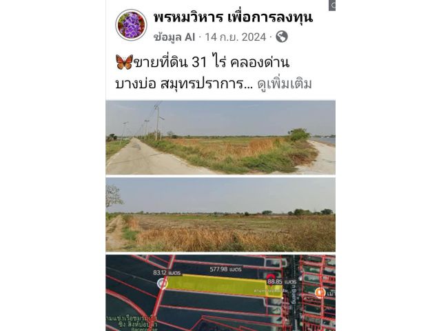 ขายที่ดิน 31 ไร่ คลองด่าน บางบ่อ สมุทรปราการ