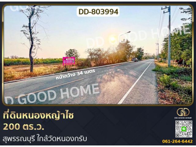 ที่ดินหนองหญ้าไซ 200 ตร.ว. สุพรรณบุรี ใกล้วัดหนองกรับ