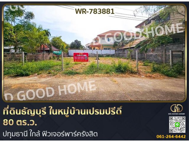 ที่ดินธัญบุรี ในหมู่บ้านเปรมปรีดิ์ 80 ตร.ว. ปทุมธานี ใกล้ ฟิวเจอร์พาร์ครังสิต