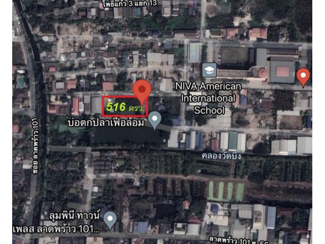 ขายที่ดินเปล่า ลาดพร้าว 101 ซ.โพธิ์แก้ว 3 แยก 9 ใกล้โรงเรียนนานาชาตินีว่า ขนาด 516 ตารางวา