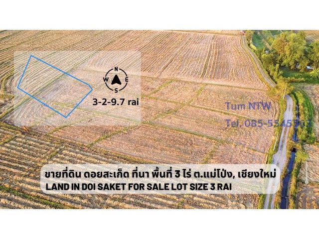ขายที่ดิน ดอยสะเก็ด ที่นา พื้นที่ 3 ไร่ ต.แม่โป่ง ดอยสะเก็ด เชียงใหม่
