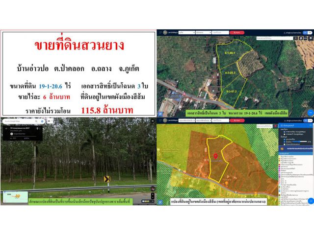 ขายที่ดินสวนยาง ขนาด 19-1-20.6 ไร่  บ้านอ่าวปอ  ต.ป่าคลอก  อ.ถลาง  ภูเก็ต